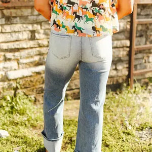 Cuffed Crease Wide Leg Mid Rise Jeans - Lucky & Blessed