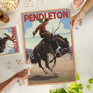1000 Piece Pendleton, OR Bucking Bronco Puzzle - Lantern Press
