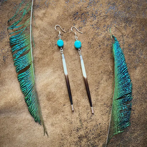 Porcupine Quill Turquoise and Silver Earrings - ASTALI