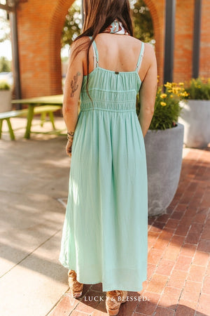 Mint Printed Front Slit Smocked Dress - Lucky & Blessed