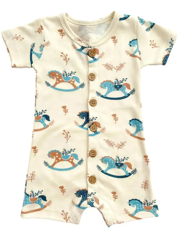 Organic Cotton Short Sleeve Romper - Rocking Horse