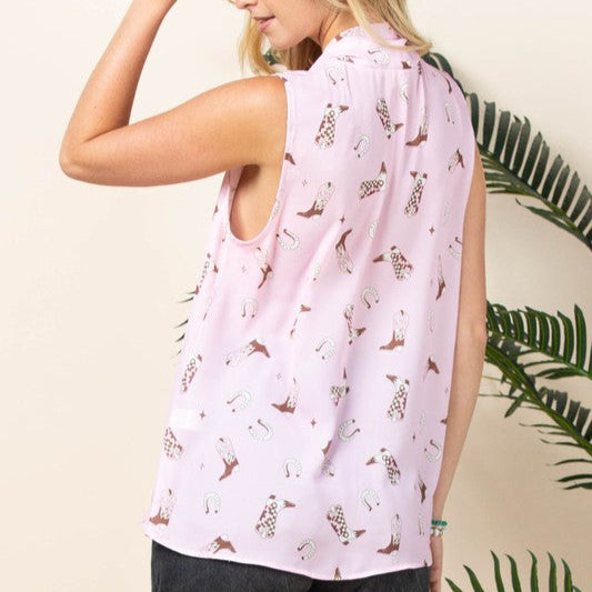 Women's Horseshoes and Boots Sleeveless Blouse - Avery