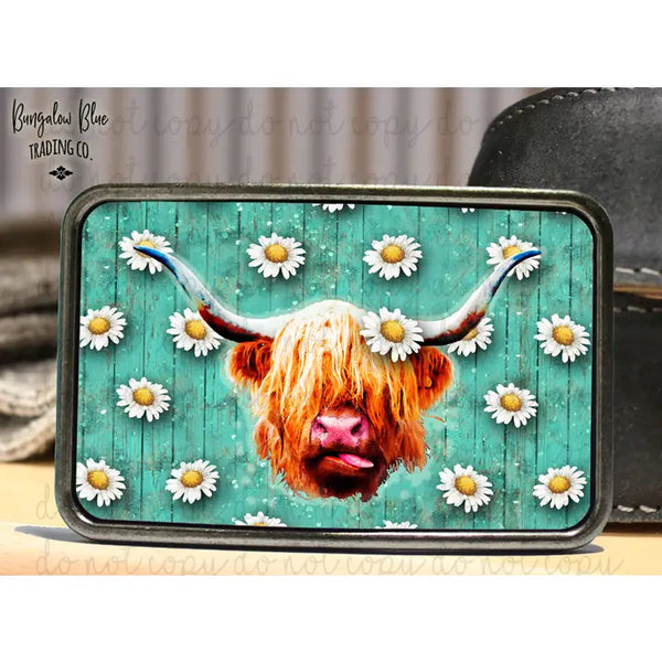 Highland Cow Daisy Belt Buckle - Bungalow Blue Trading Co