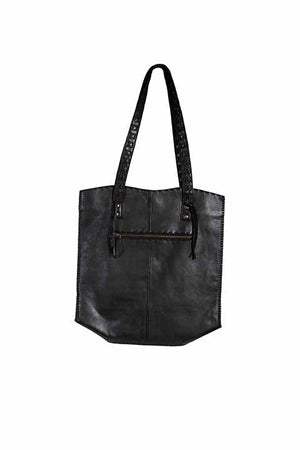 Black Leather Tote Handbag - Scully