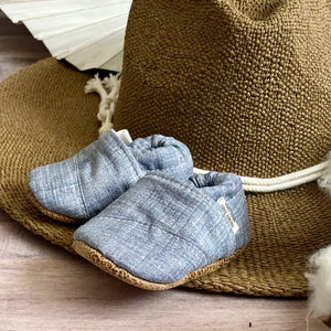 Infant Blue Linen Angled Moccasins - Trendy Baby Mocc Shop