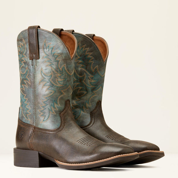 Latigo Chocolate Brown and Sport Blue Western Boots - Ariat