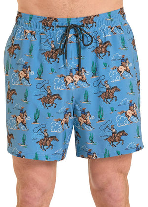 Men's Novelty Swim Shorts W/Lining - Rock & Roll Denim