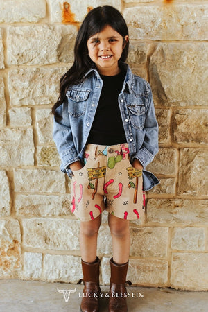 Girl's Western Printed High Rise Wide Leg Shorts - Lucky & Blessed
