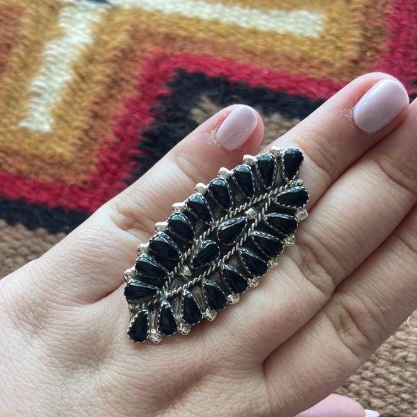 Navajo Black Onyx Cluster Ring - Nizhoni Traders LLC