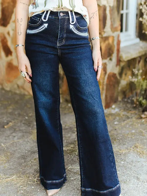 Women's Dark Wash Wide Leg Jeans - Lucky & Blessed