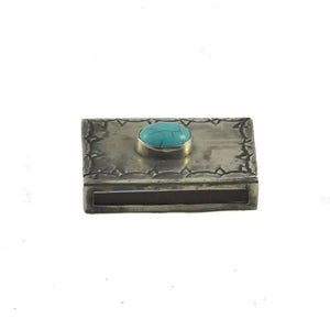 Stamped Matchbox with Turquoise - J. Alexander Rustic Silver