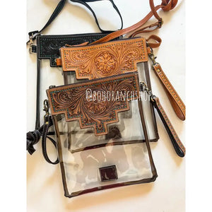 Shayne Large Clear Tooled Crossbody No Fringe  - Boho Ranch Shop