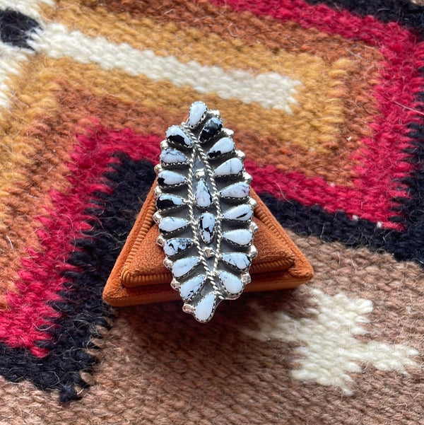 Navajo White Buffalo Cluster Ring - Nizhoni Traders LLC