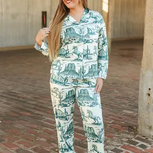 Cream Jade Western Print Pajama Set - Lucky & Blessed