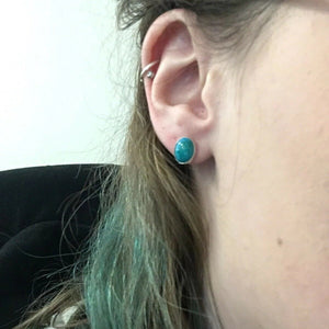 Navajo Turquoise Sterling Silver Studs Earrings - Nizhoni Traders LLC