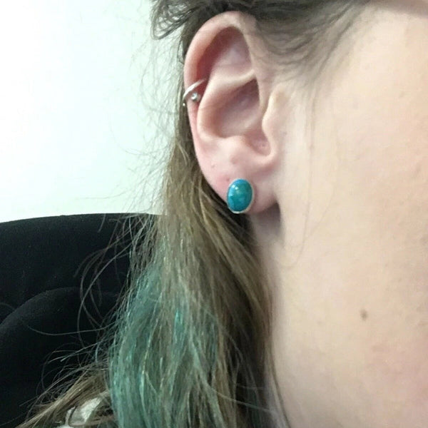 Navajo Turquoise Sterling Silver Studs Earrings - Nizhoni Traders LLC