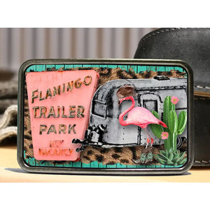 Flamingo Trailer Park Belt Buckle - Bungalow Blue Trading Co