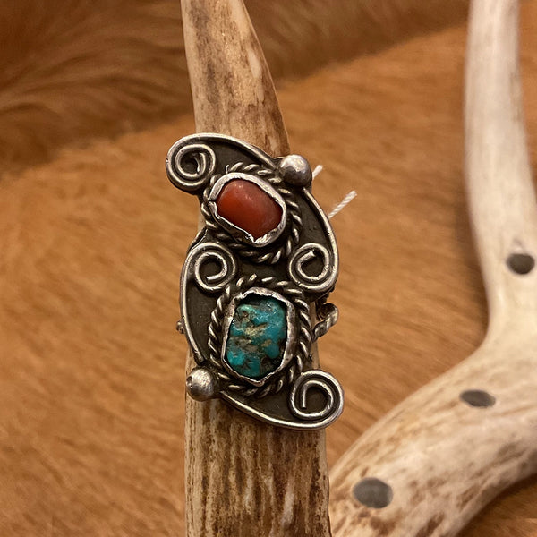 Coral and Turquoise Ring