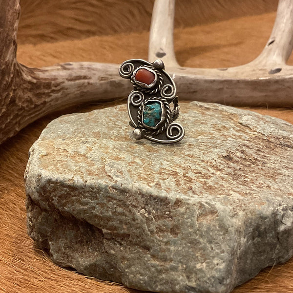 Coral and Turquoise Ring