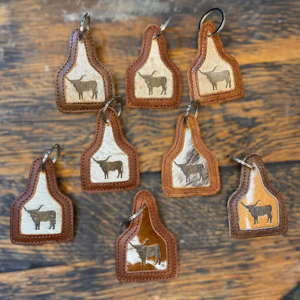 Highland Cow Cowhide & Leather Keychain - Western Linens