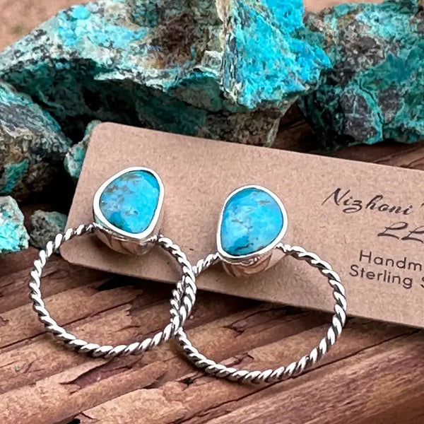 Kingman Turquoise Twisted Hoop E/R - Nizhoni Traders