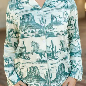 Cream Jade Western Print Pajama Set - Lucky & Blessed