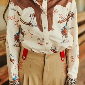 Women's Printed Leopard Cuff Shirt - Lucky & Blessed