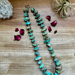Sterling Silver Pearls Necklace with Chunky Turquoise - The Bijoux Fab