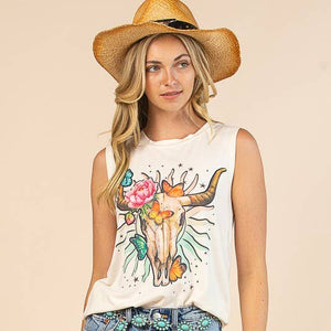 JOSIE WESTERN LONGHORN SLEEVEESS TOP - Avery
