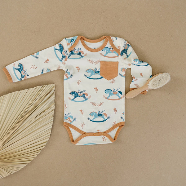 Organic Cotton L/S Bodysuit - Rocking Horse