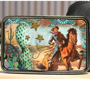 Turquoise Cowboy Western Belt Buckle - Bungalow Blue Trading Co
