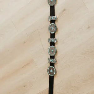 Black Genuine Leather Concho TQ Ribbon Belt - Lucky & Blessed