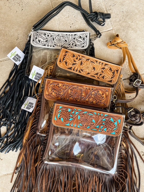 Clear Tooled Crossbody Stadium Purse - Boho Ranch Shop