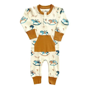Organic Cotton L/S Playsuit - Rocking Horse