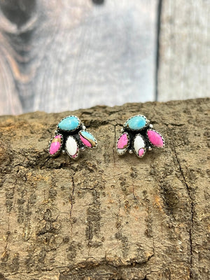Cotton Candy Turquoise Post Earrings- Nizhoni Traders LLC
