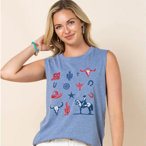 Western Elements Graphic Sleeveless Tee - Avery