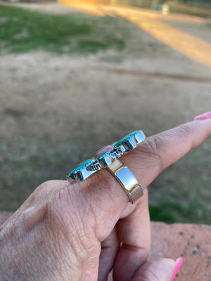 Pink Opal & Turquoise Flower Ring - Nizhoni Traders LLC