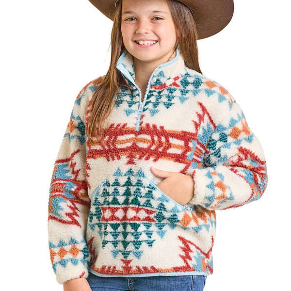 Girl's Aztec Sherpa Pullover - Rock & Roll Denim