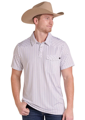 Men's Striped Western Vented Polo - Rock & Roll Denim