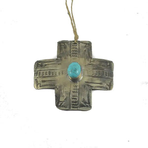 Silver Cross Ornament with Turquoise - J. Alexander Rustic Silver