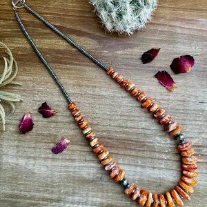 Orange Spiny, Hematite Necklace - The Bijoux Fab