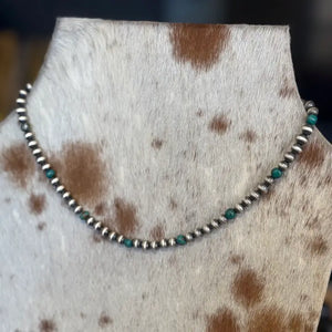 Turquoise Beads w Sterling Pearls Necklace  - Z Bars