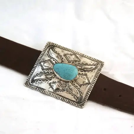 Rectangular Buckle with Turquoise - J. Alexander Rustic Silver