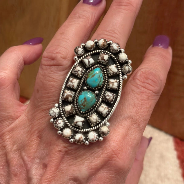Turquooise & Wild Horse Sterling Ring - Nizhoni Traders LLC