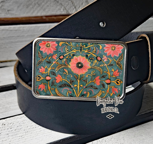 Indian Floral Belt Buckle - Bungalow Blue Trading Co