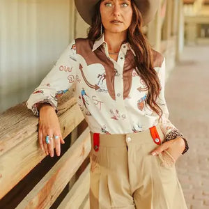 Women's Printed Leopard Cuff Shirt - Lucky & Blessed
