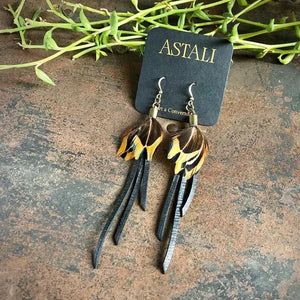 Leather & Pheasant Feather Earrings - ASTALI