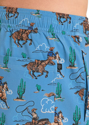 Men's Novelty Swim Shorts W/Lining - Rock & Roll Denim