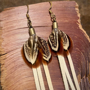 Leather & Pheasant Feather Earrings - ASTALI