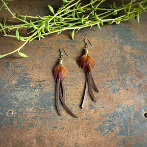 Leather & Pheasant Feather Earrings - ASTALI